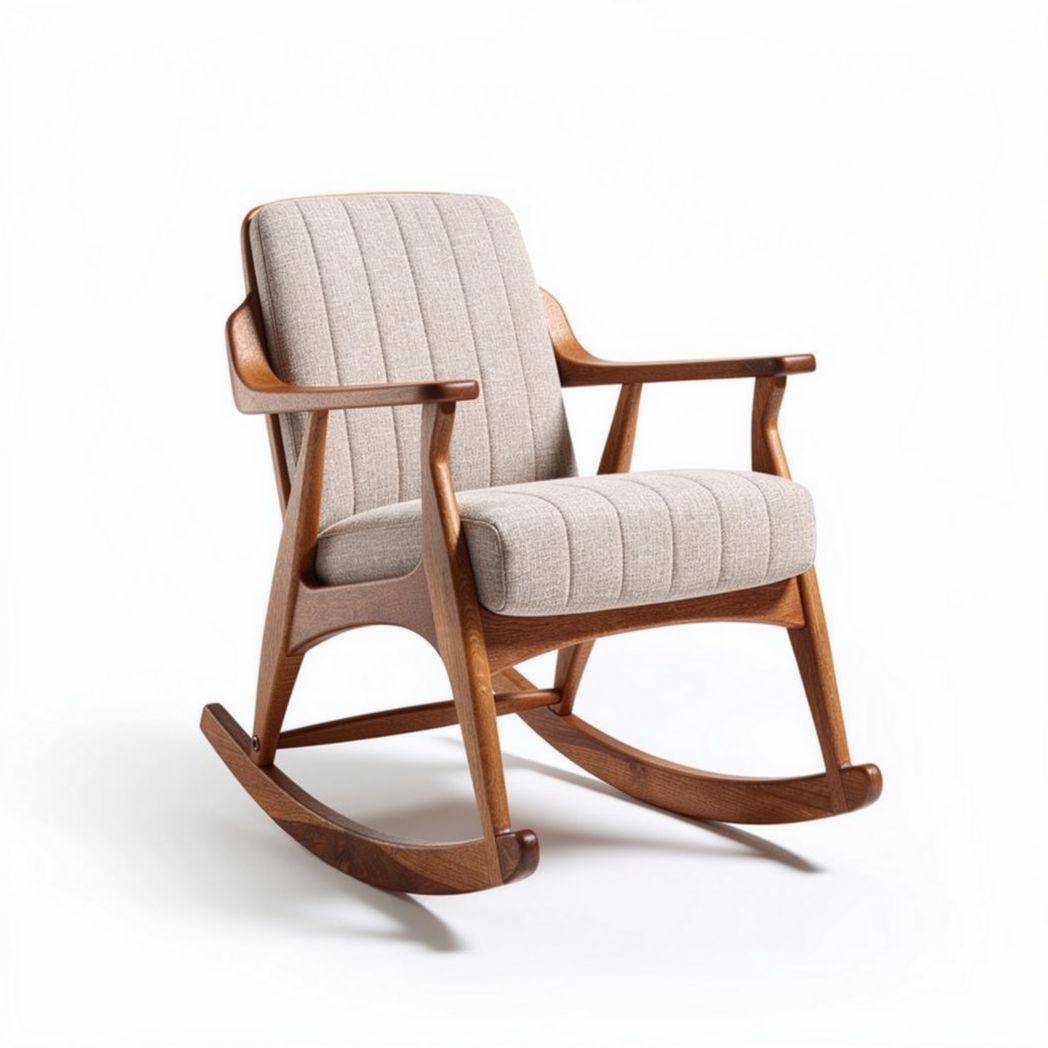 Chaise rocking en bois avec tissu beige dimensions 75 x 62 x 90cm