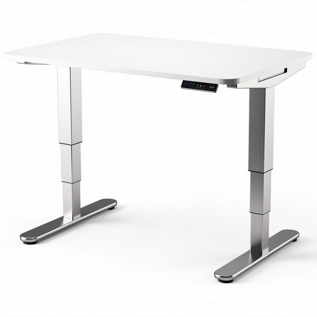 Bureau réglable en hauteur en acier et bois de 120 x 60 x 75cm couleur blanche