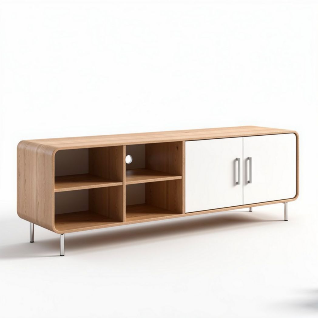 Meuble de salon en bois avec portes blanches 150 x 40 x 50cm
