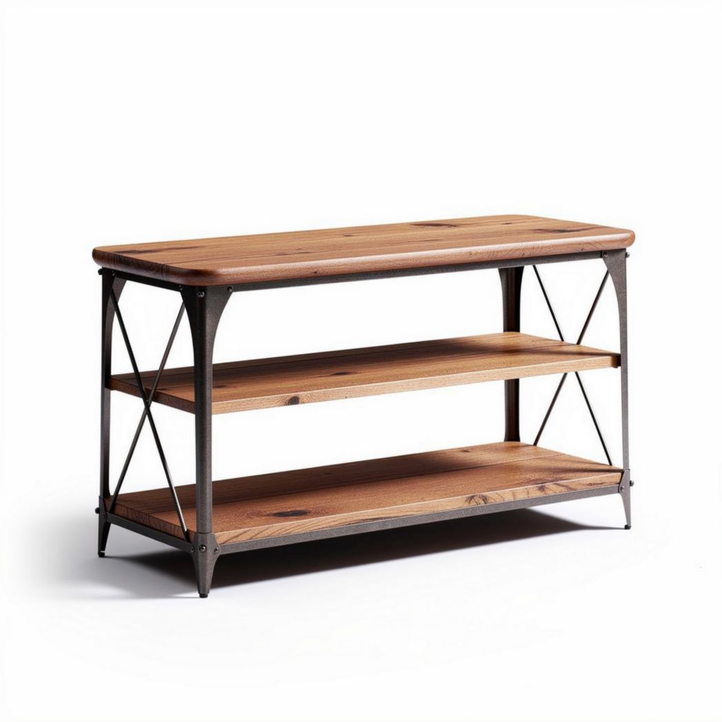 Table basse industrielle en bois naturel et métal 100 x 40 x 70cm