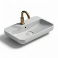 Lavabo en pierre composite couleur blanche avec robinet en laiton 50 x 30 x 15cm