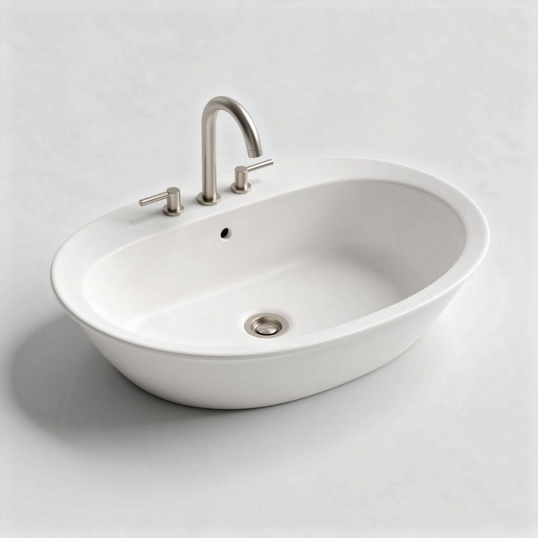 Baignoire ovale en céramique blanche avec robinetterie chromée 70 x 40 x 20cm