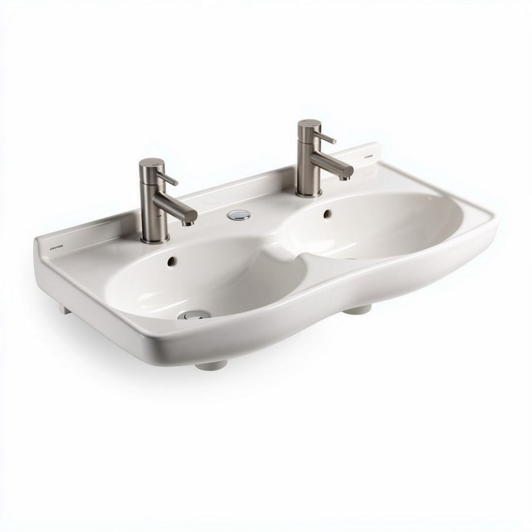 Basin double en céramique blanche pour salle de bain dimensions 78 x 50 x 14cm