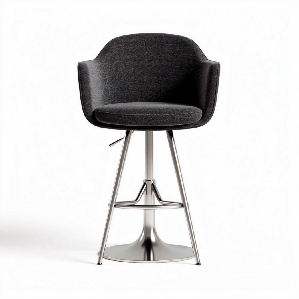 Tabouret de bar ajustable en tissu noir et métal 45 x 45 x 100cm