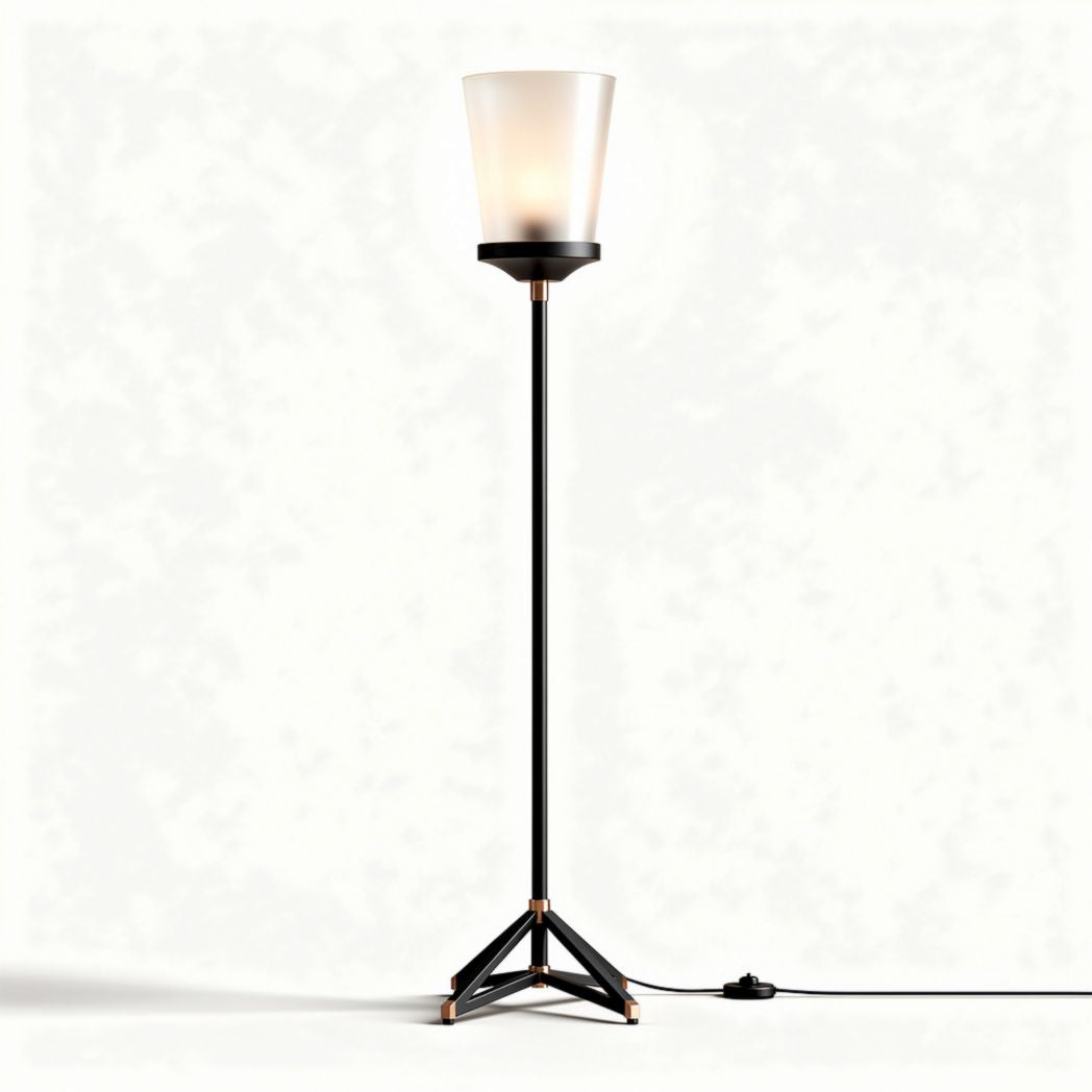 Lampe sur pied en métal noir et verre opale hauteur 150 cm diamètre 15 cm
