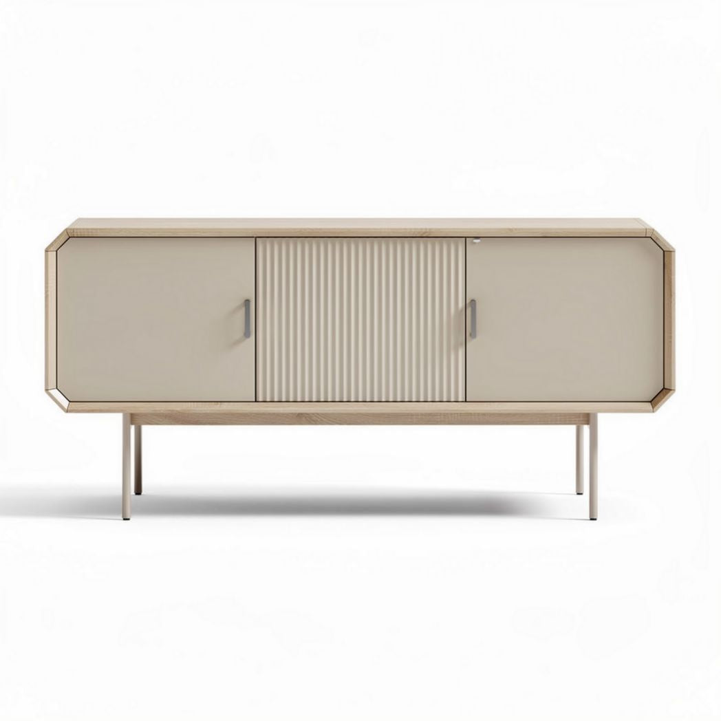 Meuble de rangement en bois avec portes en relief 120 x 40 x 75cm couleur beige