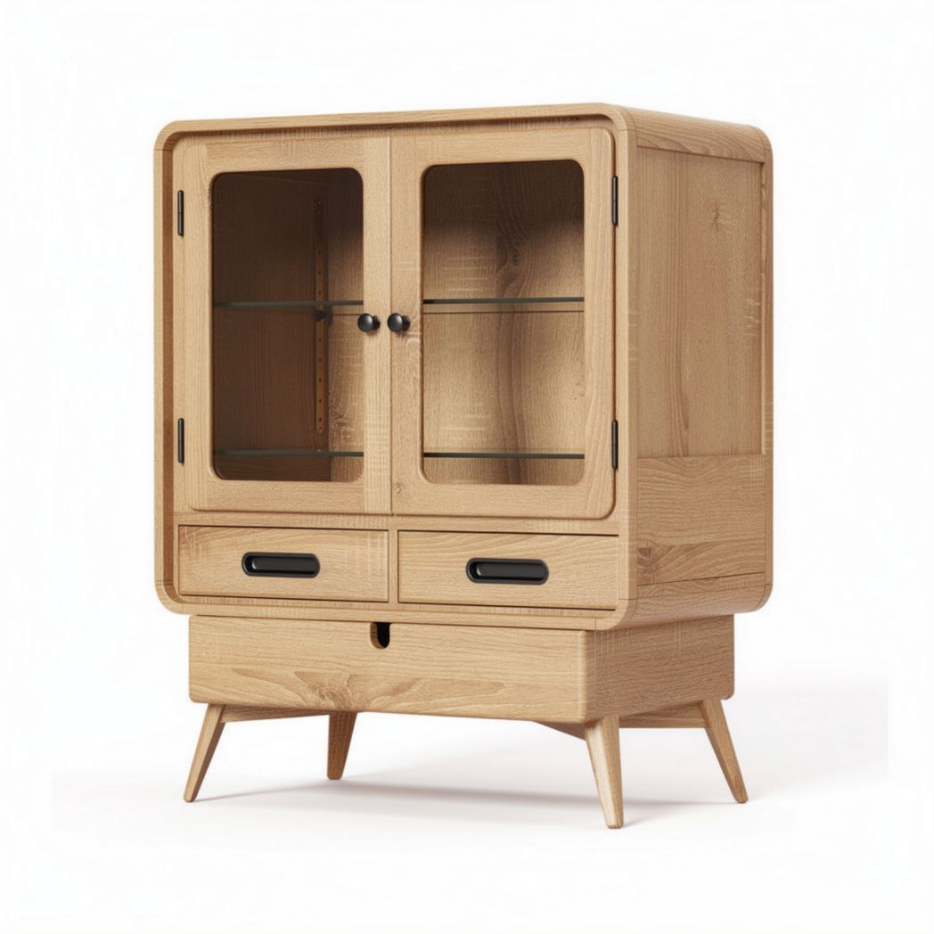 Buffet en bois de chêne de 80 x 40 x 100 cm avec deux portes vitrées et tiroir