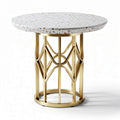 Table ronde en terrazzo de 60 x 60 x 50 cm avec pied en métal doré