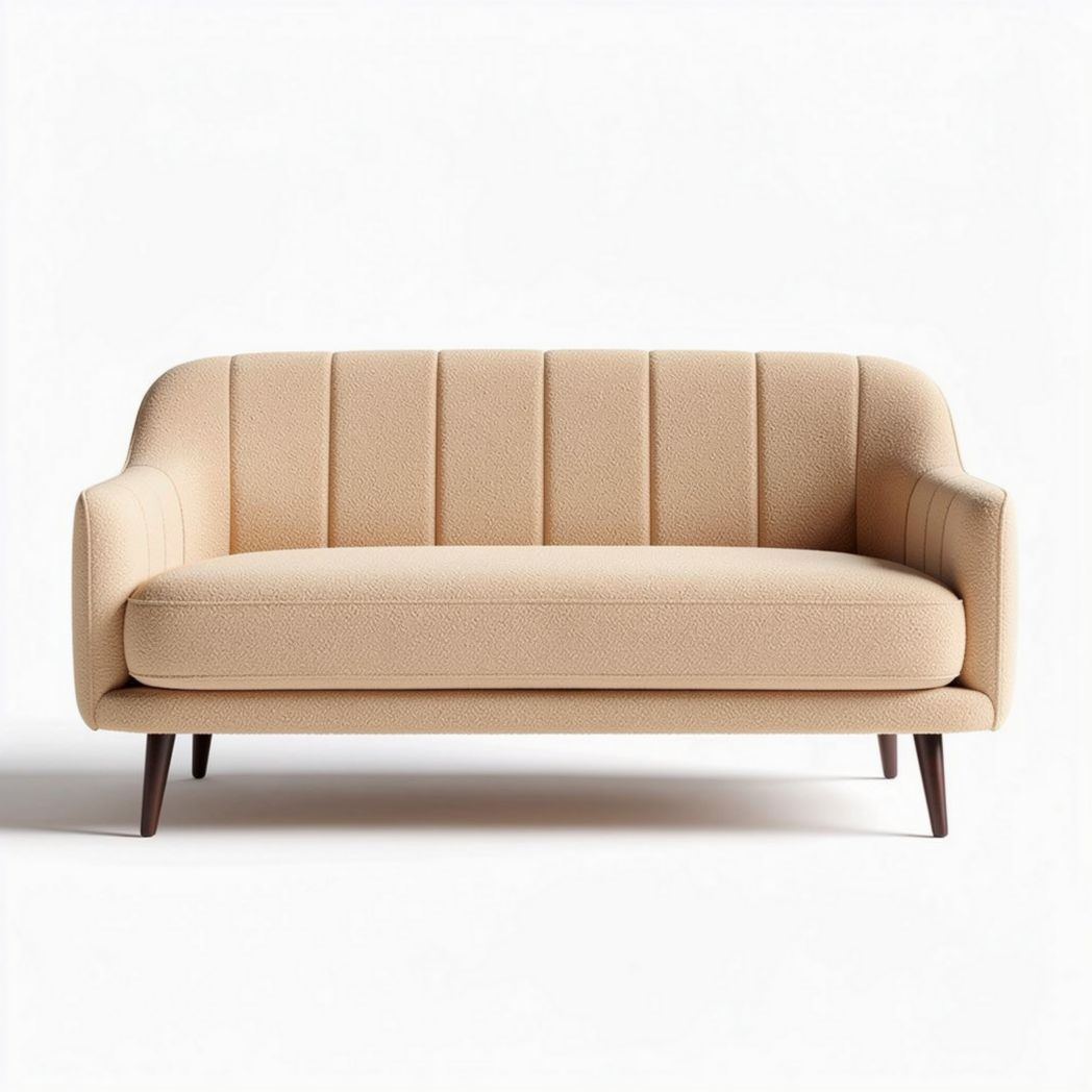 Canapé en tissu beige avec structure en bois dimensions 150 x 80 x 75cm