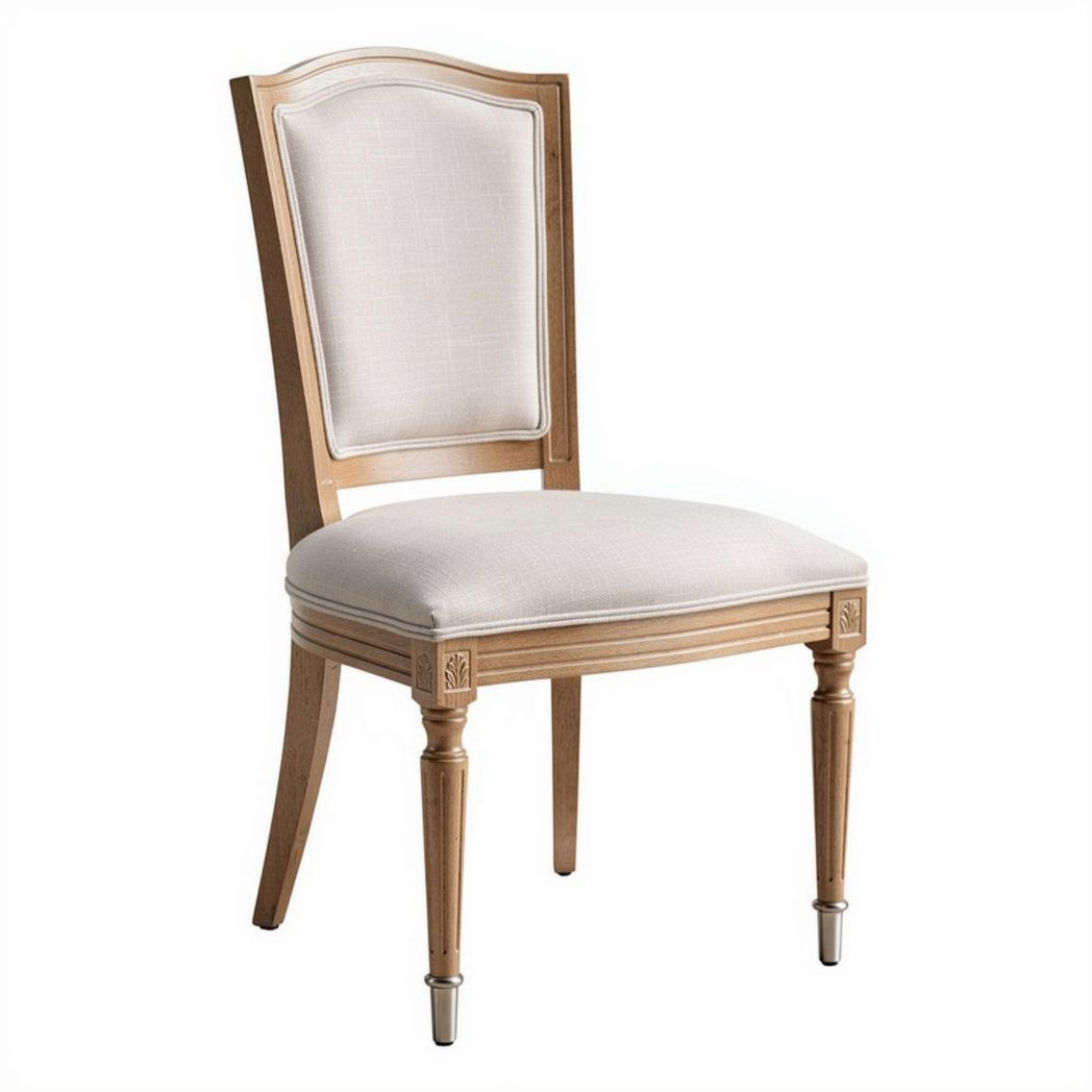 Chaise en bois avec rembourrage en tissu blanc dimensions 45 x 45 x 90cm