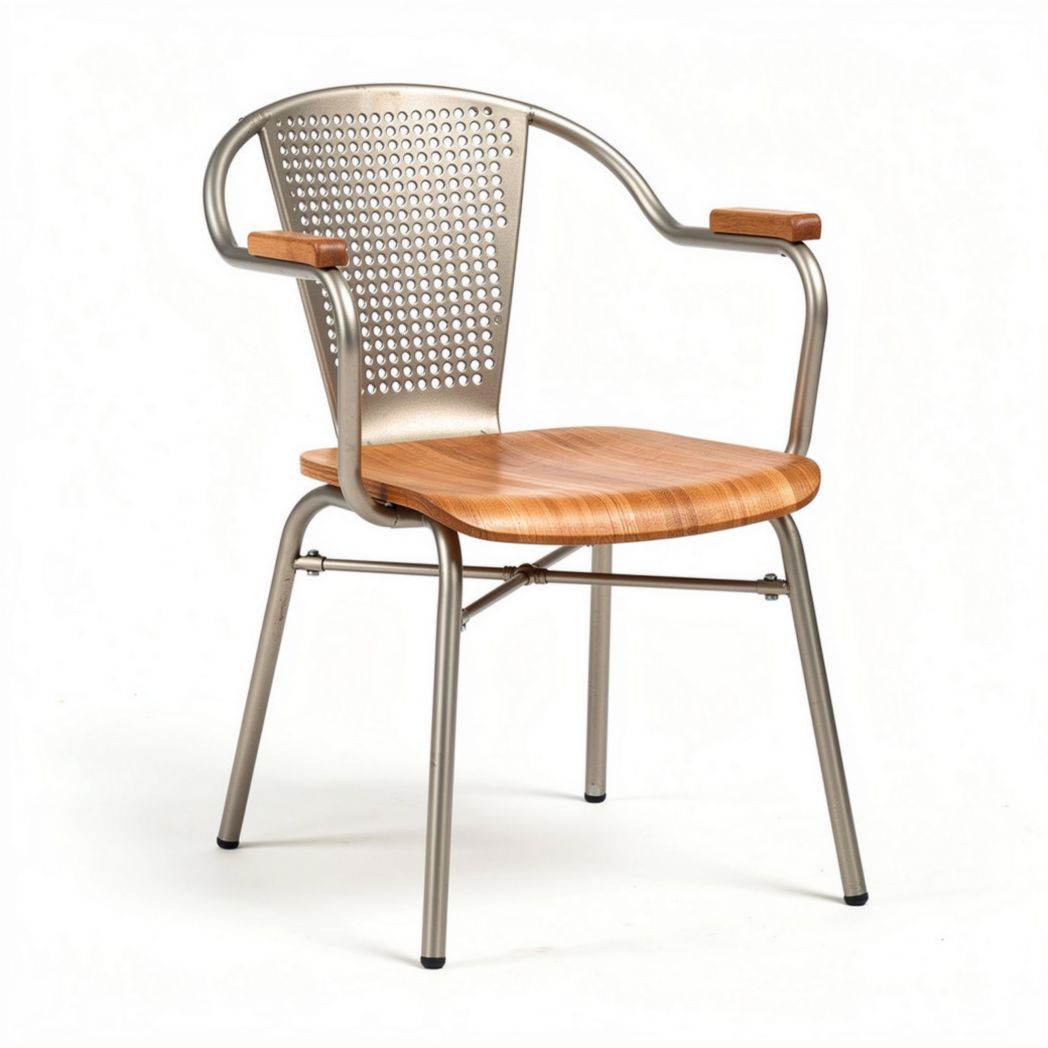 Chaise en métal et bois avec accoudoirs perforés dimensions 50 x 50 x 80cm